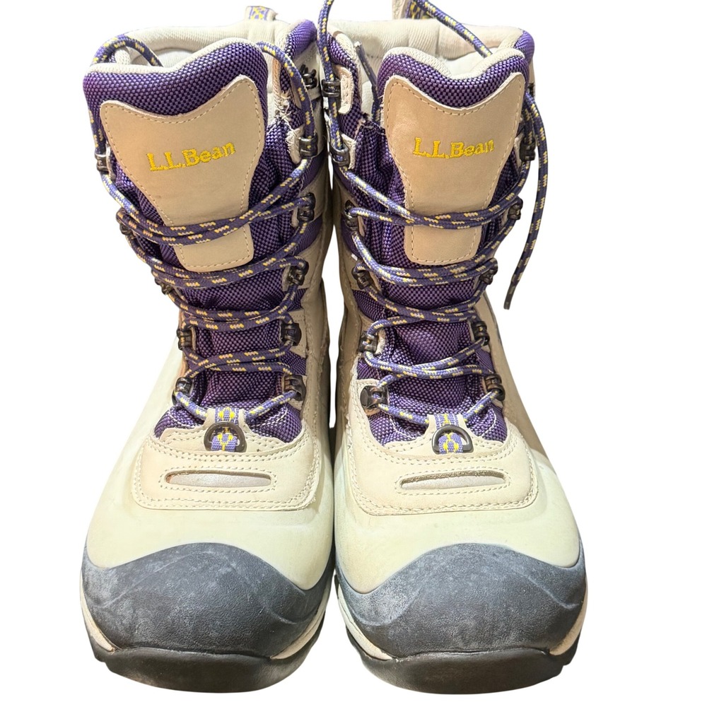 LL Bean Wildcat Winter Boots Women 9 Cream Purple Leather Waterproof TEK2.5 Boot